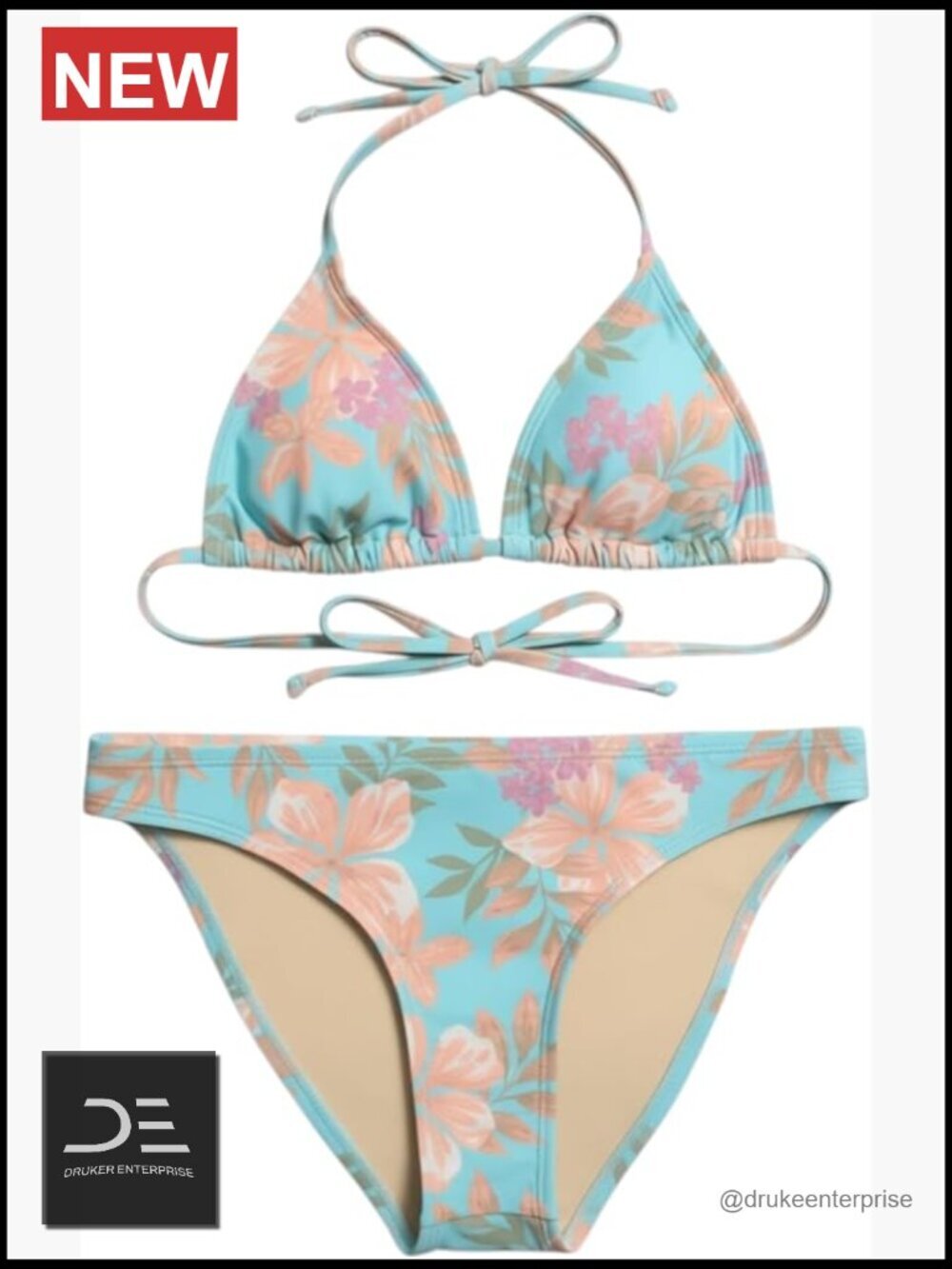 2-Piece Triangle Bikini Set with Adjustable Ties and Removable Cups